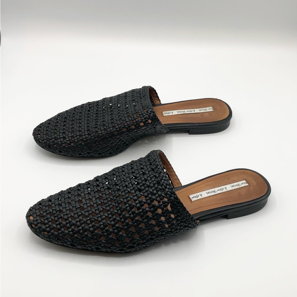 Anthropologie & Other Stories Black Leather Braided Flat Mules Sandals -Size 9